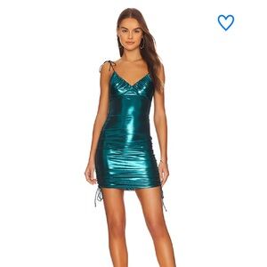 Superdown Metallic Teal Mini Dress